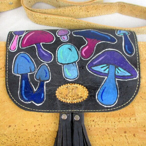 Mushroom Purse Leather Cork Hand Painted Shoulder Crossbody Bag - Picture 4 of 9